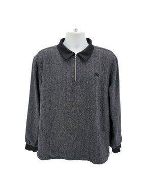 Jiberish Mens Medium Jacket Houndstooth Pullover Knit Gray Black 1/4 Zip Lined